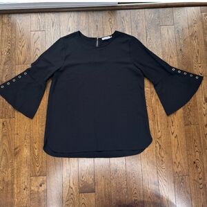 Calvin Klein Black Bell Sleeve Blouse With Gold Details